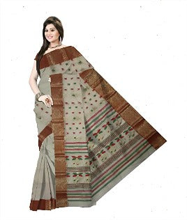 Pradip Fabrics Pure Tant Cotton White Color Saree