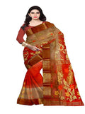 Pradip Fabrics Ethnic Women's Tant Silk Red and cream  Color Baluchuri Saree