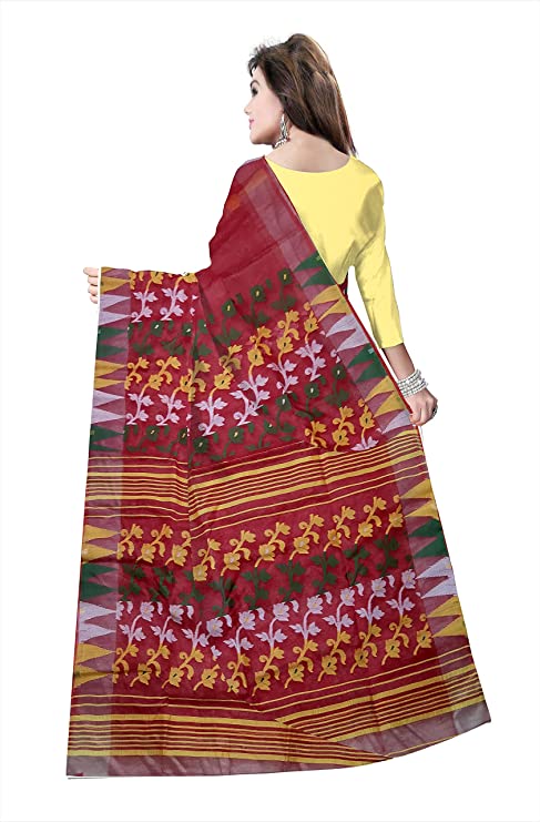 Pradip Fabrics Ethnic Women's Tant Jamdani Red Color Mina Par Saree