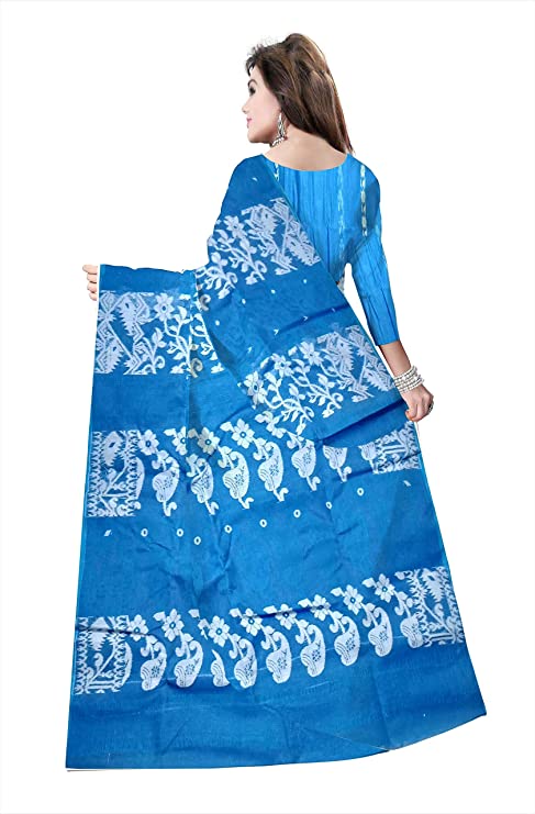 Pradip Fabrics Ethnic Women's Tant jamdani Aqua Color Saree