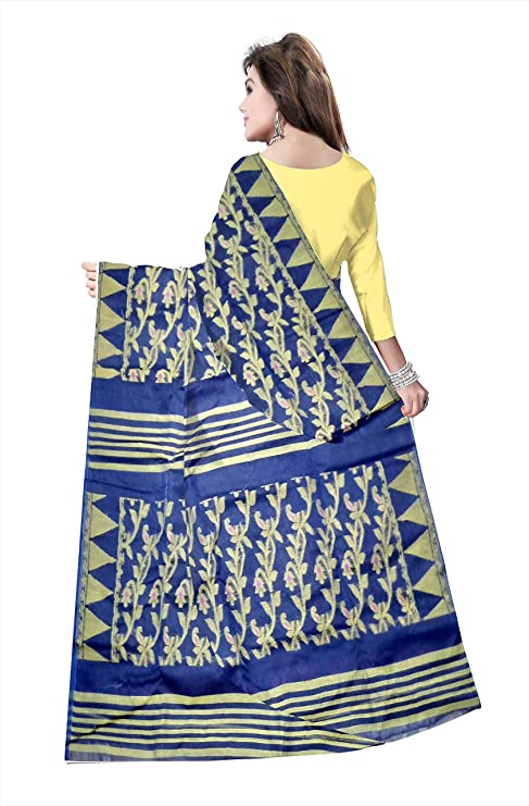 Pradip Fabrics Ethnic Women's Cotton Tant jamdani Blue Color Saree