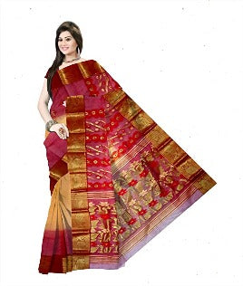 Pradip Fabrics Woven Tant Silk cream & Red Color Saree