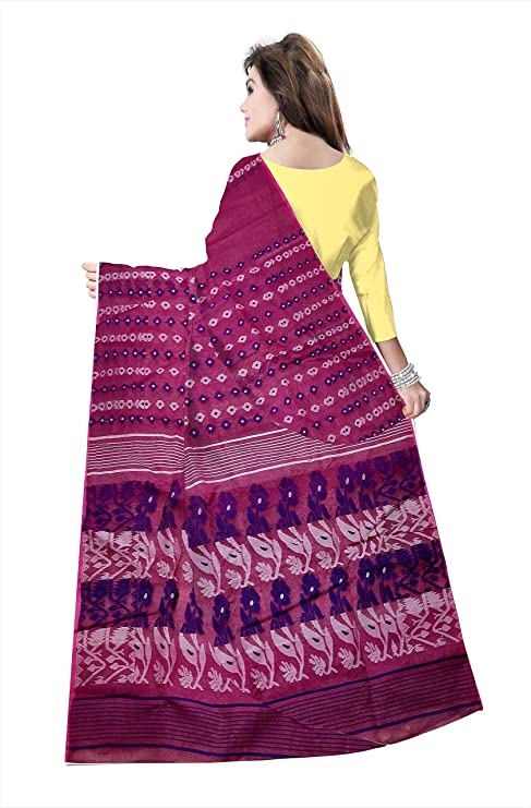 Pradip Fabrics Ethnic Women's Cotton Tant jamdani Magenta Color Saree