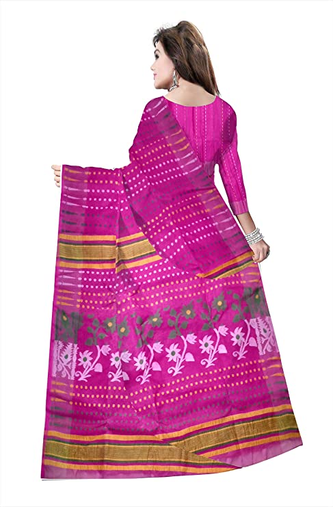 Pradip Fabrics Ethnic Women's Tant jamdani Pink Color Saree