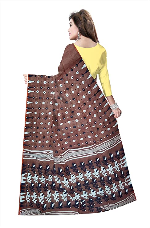 Pradip Fabrics Ethnic Women's Cotton Tant jamdani Brown Color Saree