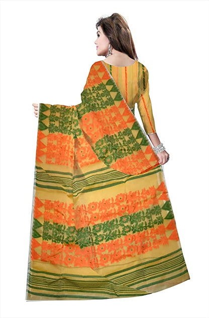 Pradip Fabrics Ethnic Women's Tant jamdani Mustard Color Saree