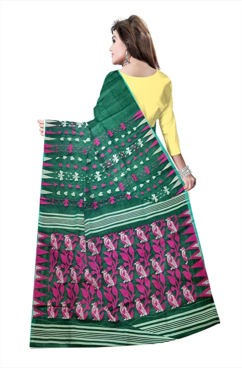 Pradip Fabrics Ethnic Women's Cotton Tant  jamdani Green Color Saree