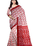 Pradip Fabrics Ethnic Women's Tant Cotton All Over Gap Dhakai Jamdani Red And White Color Saree