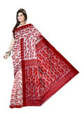 Pradip Fabrics Ethnic Women's Tant Cotton All Over Gap Dhakai Jamdani Red And White Color Saree