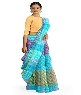 Pradip Fabrics Woven Cotton jamdani  Light Blue Saree