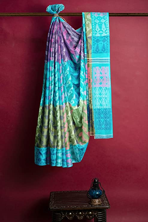Pradip Fabrics Woven Tant Cotton Light Blue Saree
