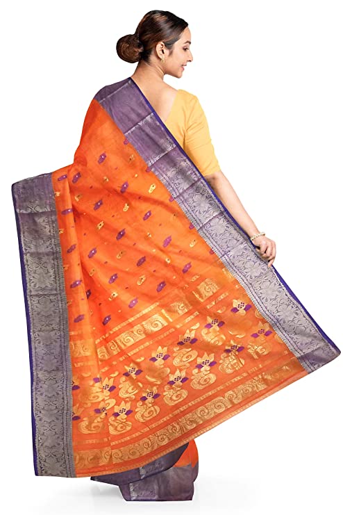 Pradip Fabrics Woven Tant Cotton Orange Saree