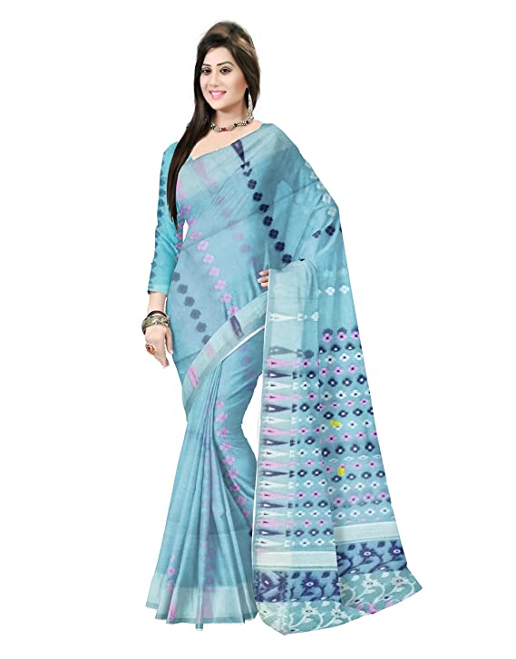 Pradip Fabrics Ethnic Women's Tant Silk Sky Blue Color Saree