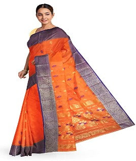 Pradip Fabrics Woven Tant Cotton Orange Saree