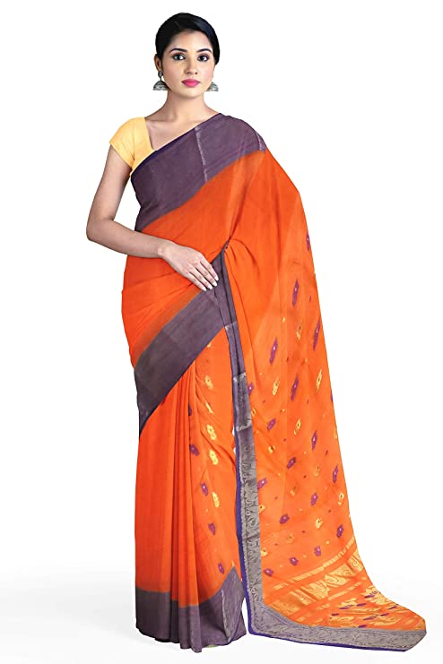 Pradip Fabrics Woven Tant Cotton Orange Saree