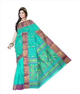 Pradip Fabrics Pure Tant Cotton Sea Green Color Saree