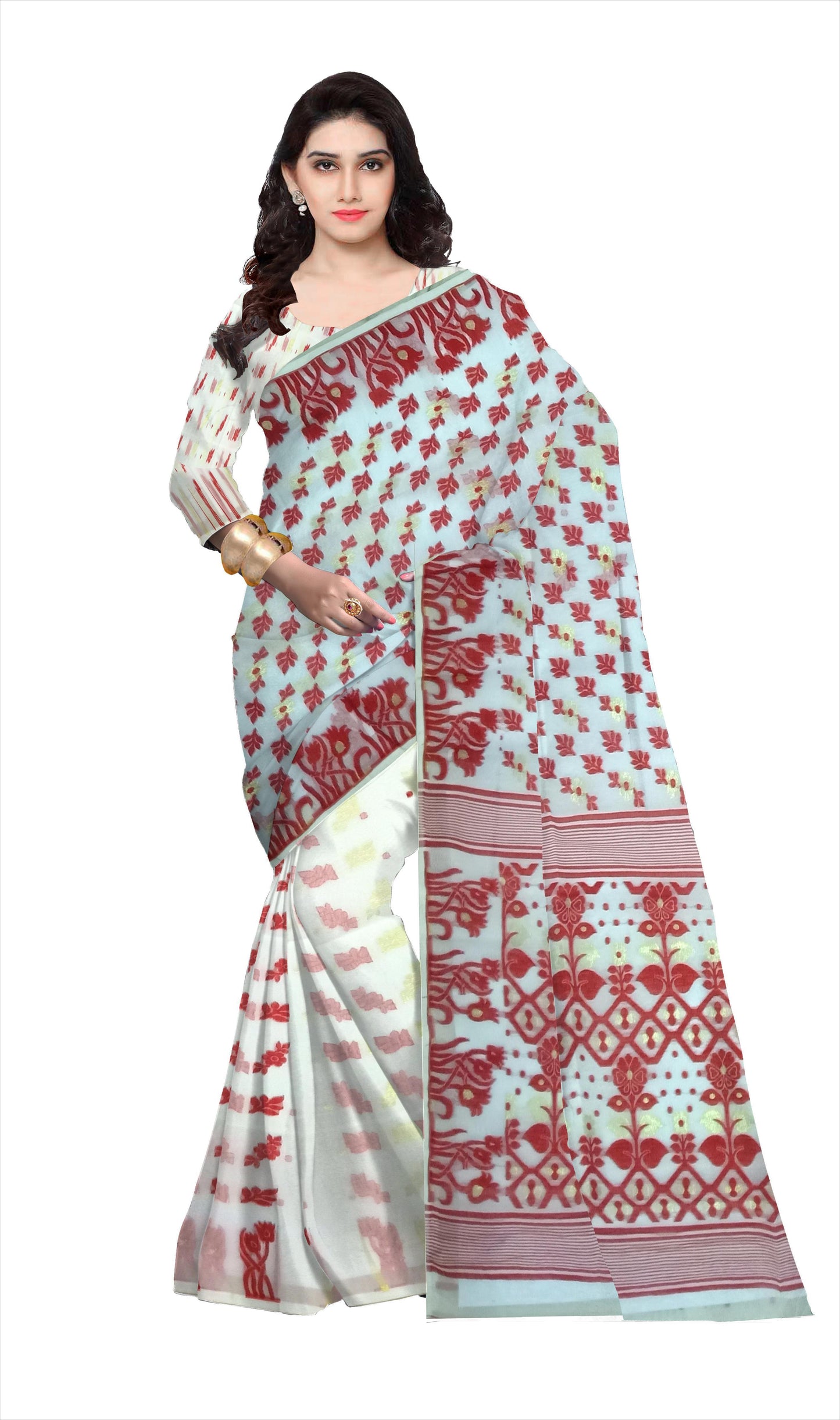 pradip fabrics saree white red colour