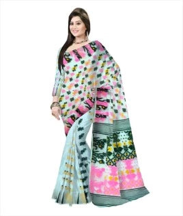Pradip Fabrics Ethnic Women's Tant Silk All Over Dhakai Jamdani Cream Color Saree