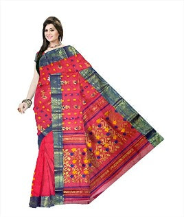 Pradip Fabrics Pure Tant Cotton Dark Red Color Saree