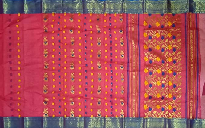 Pradip Fabrics Pure Tant Cotton Dark Red Color Saree