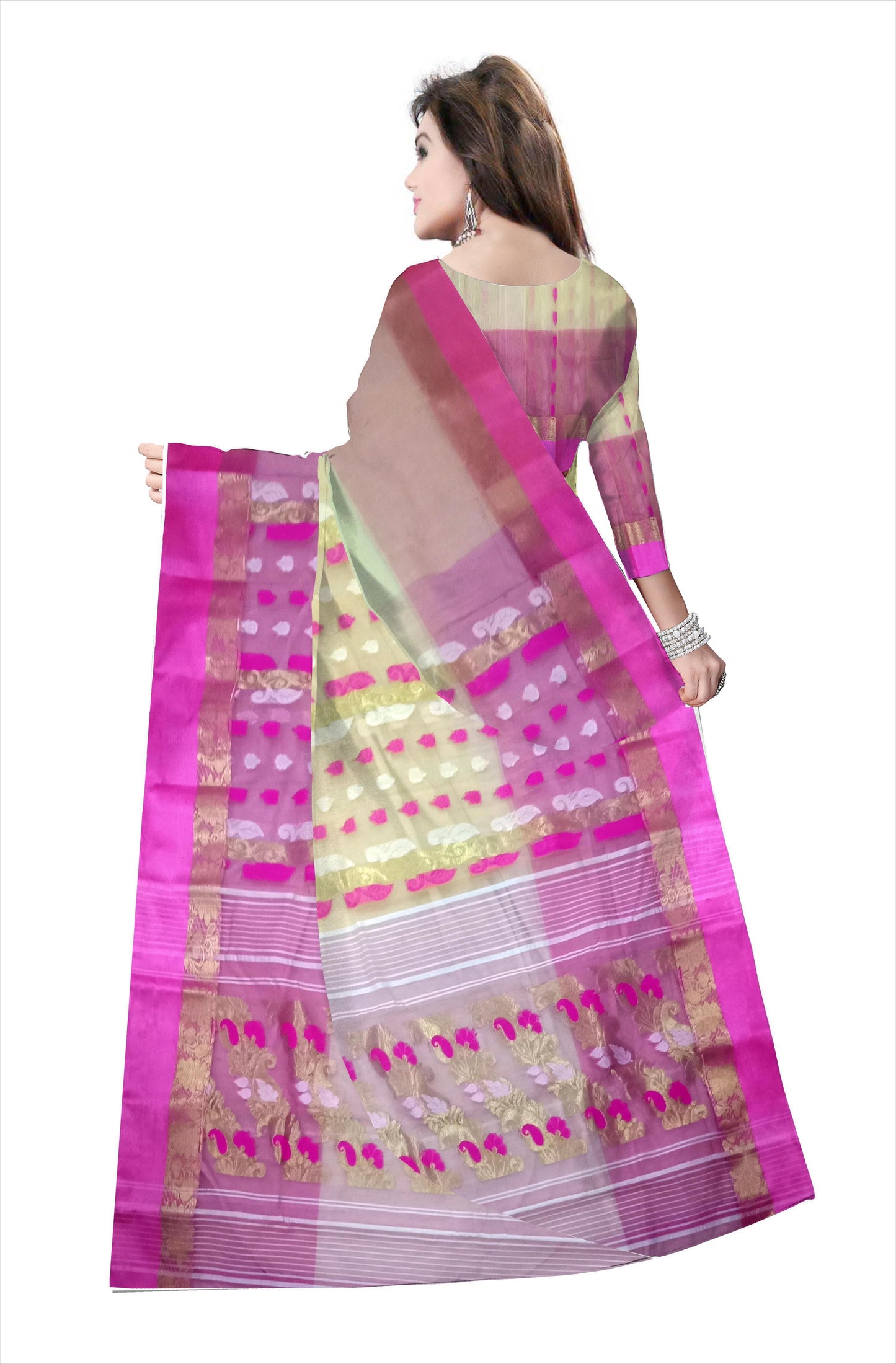 pradip fabrics saree pink and yellow colour
