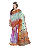 Pradip Fabrics Ethnic Women's Tant Cotton Silk Orange and White Color Saree
