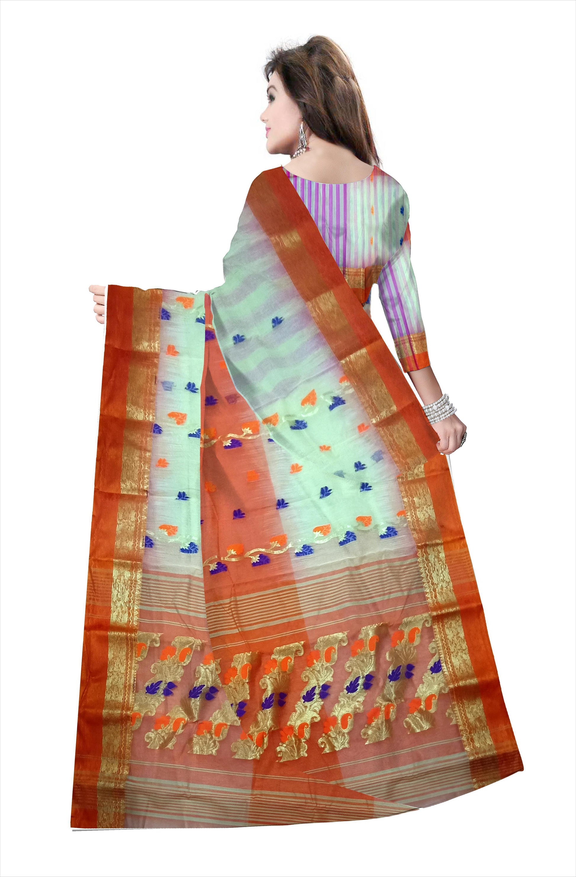 pradip fabrics saree orange and white colour