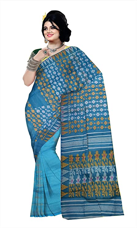 Pradip Fabrics Ethnic Women's Cotton Tant jamdani Aqua Color Saree