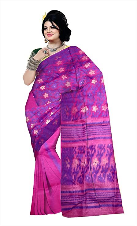 Pradip Fabrics Ethnic Women's Cotton Tant jamdani Magenta Color Jamdani Saree
