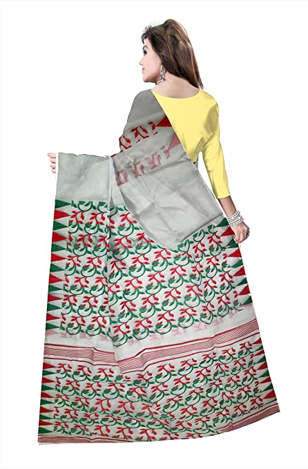 Pradip Fabrics Ethnic Women's Cotton Tant jamdani Ash Color Saree