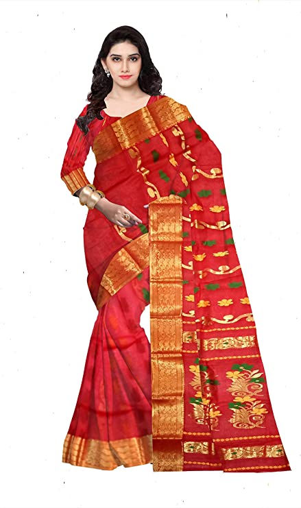 Pradip Fabrics Pure Tant Cotton Red Color Saree