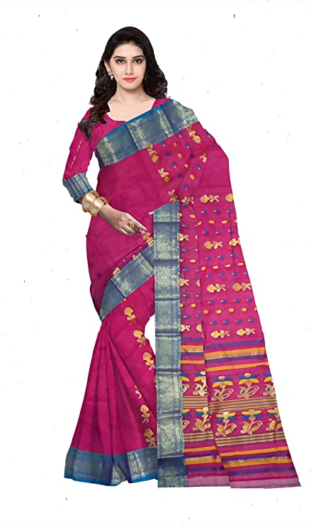 Pradip Fabrics Pure Tant Cotton Deep Pink Color Saree