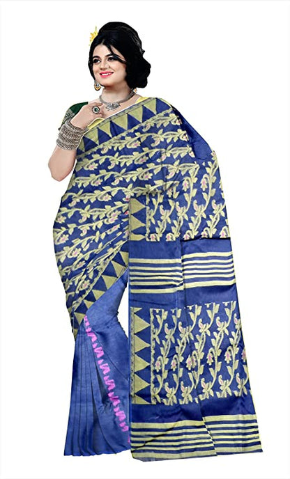 Pradip Fabrics Ethnic Women's Cotton Tant jamdani Blue Color Saree