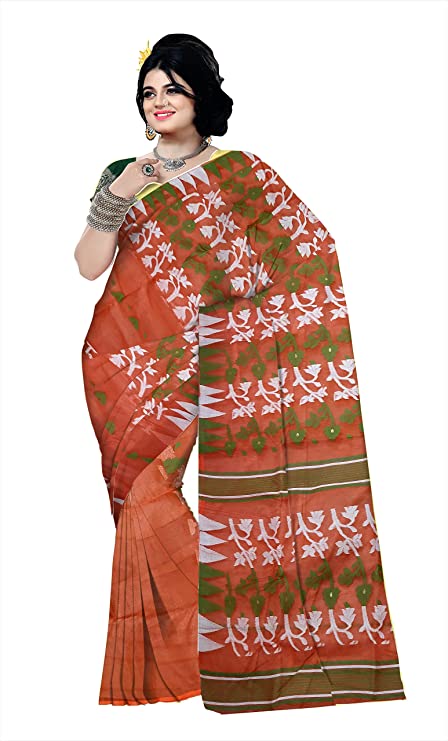 Pradip Fabrics Ethnic Women's Tant jamdani Orange Color Saree