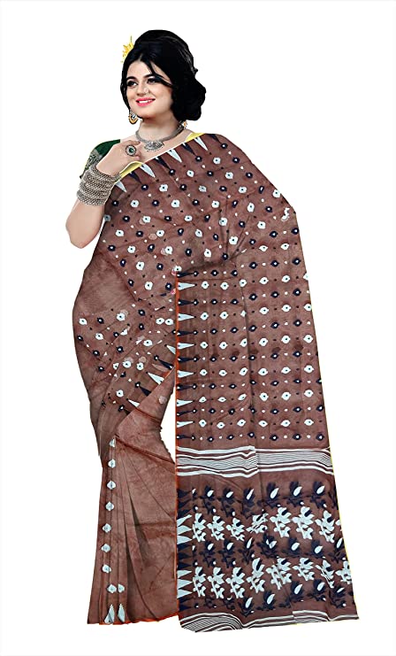 Pradip Fabrics Ethnic Women's Cotton Tant jamdani Brown Color Saree