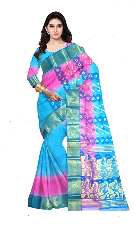 Pradip Fabrics Woven Tant Silk Sky Blue & Pink Color Saree