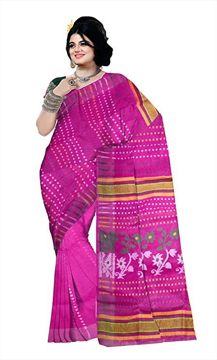 Pradip Fabrics Ethnic Women's Tant jamdani Pink Color Saree