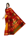 Pradip Fabrics Ethnic Women's Tant Silk White and Red Color Baluchuri Saree