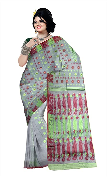 Pradip Fabrics Ethnic Women's Tant jamdani Grey Color Saree