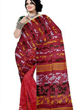 Pradip Fabrics Ethnic Women's Tant Jamdani Dark Red Color Floral Design Saree