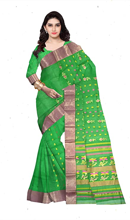 Pradip Fabrics Pure Tant Cotton Green Color Saree