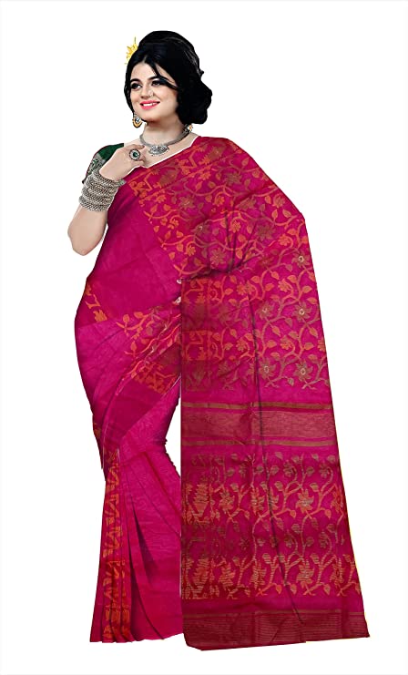 Pradip Fabrics Ethnic Women's Cotton Tant jamdaniPink Color Saree