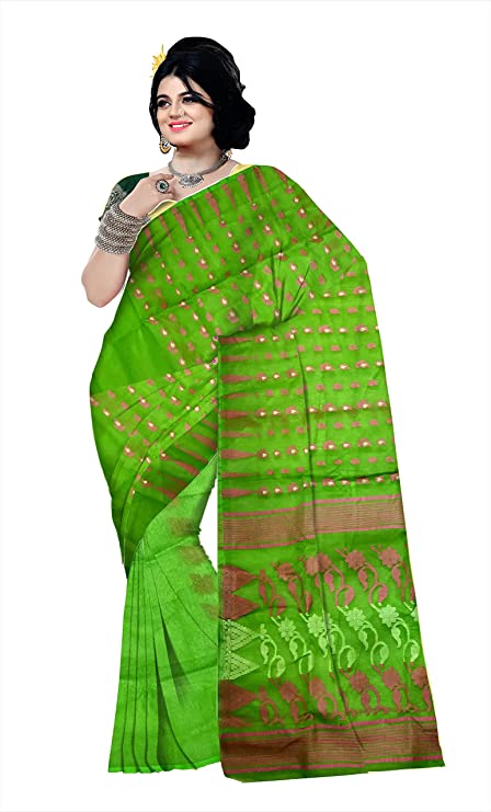 Pradip Fabrics Ethnic Women's Tant Jamdani Light Green Color Mina Par Saree