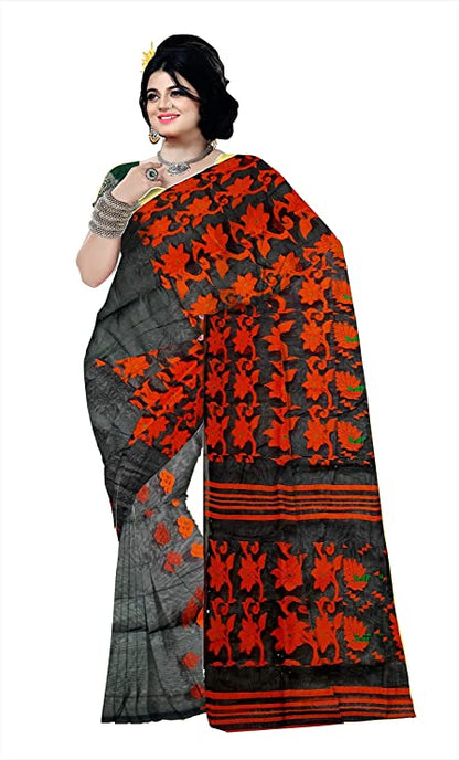 Pradip Fabrics Ethnic Women's Cotton Tant Black Color Saree