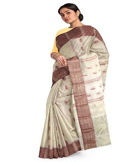 Pradip Fabrics Woven Tant Cotton White Saree