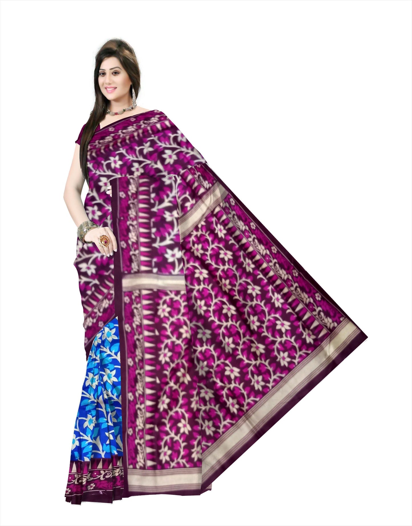 Pradip Fabrics Woven Tant Silk Blue & Maroon Color Saree with Blouse Piece