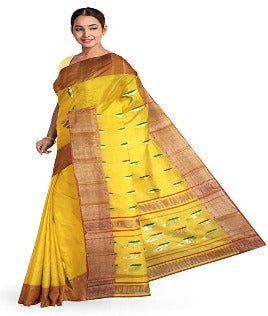 Pradip Fabrics Woven Tant Cotton Yellow Saree