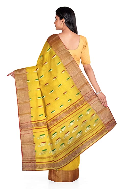 Pradip Fabrics Woven Tant Cotton Yellow Saree