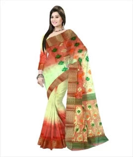Pradip Fabrics Woven Tant Silk Soft Yellow & Orange Color Saree
