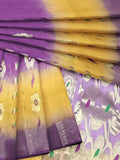 Pradip Fabrics Woven Tant Silk Yellow and Purple color Blend Saree
